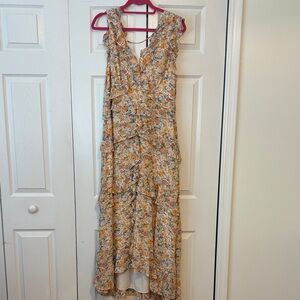 Astr High Low Floral Dress - Orange and Blue